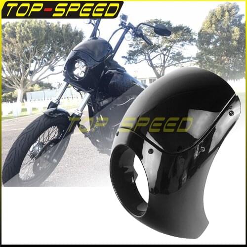 For Harley Dyna Touring Street Bob Glide Fat Narrow 5.75" Headlight Fairing Black Adjustable Outlaw Front Fairing 35mm-49mm Fork
