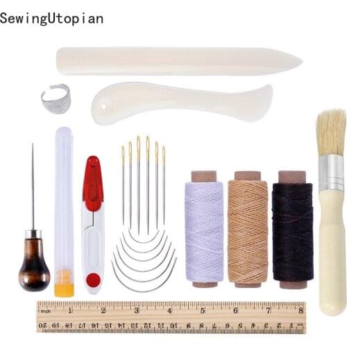 23PCS Multi-function Bookbinding Starter Tools Set Bone Folder Paper Ruler Sewing Leathercraft Waxed Thread Needles Craft Kits