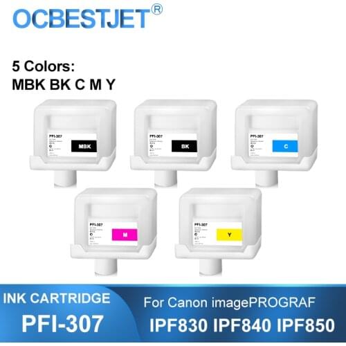 PFI-307 PFI307 Refillable Ink Cartridge With Permanent Chips For Canon imagePROGRAF IPF830 IPF840 IPF850 5Colors/Set 330ML