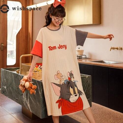 Pajamas Women Summer Thin Section Outside Ms. Summer Loose Cotton Short Sleeve Dress Can Wear Long Over-the-knee Nightgown