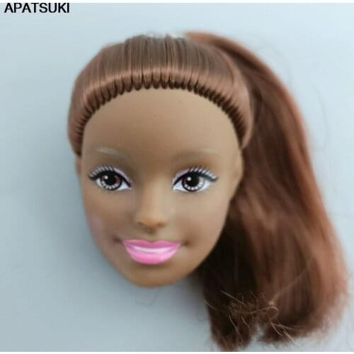 Plastic Brown Hair Chocolate Skin Doll Head for 1/6 BJD Doll Heads Practice Make Up Doll Accessories for 1:6 Doll House DIY Toy