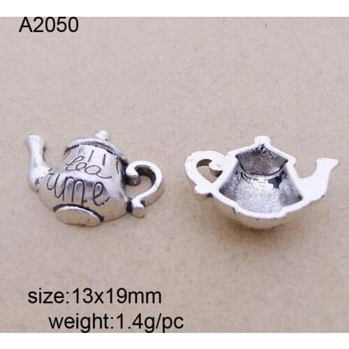 High Quality 50 Pieces/Lot 13x19mm Antique Silver Plated Metal Alloy Teapot Charms Pendants