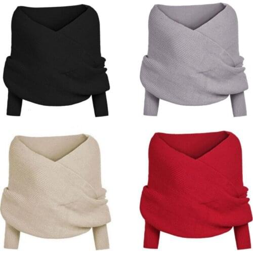 Popular womens comfortable swing long sleeve Pullover knit sweater.scarf