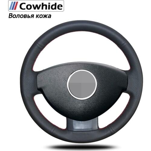 Hand-stitche Black Genuine Leather Car Steering Wheel Cover for Renault Duster Dacia Duster 2011-2015