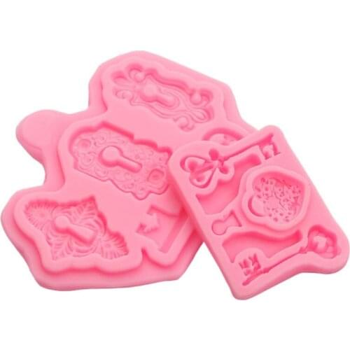 Vintage Key Lock Cake Fondant Mold Kit Keyhole Silicone Mold for Cake Decor Sugarcraft Chocolate Epoxy Resin Craft 2Pcs