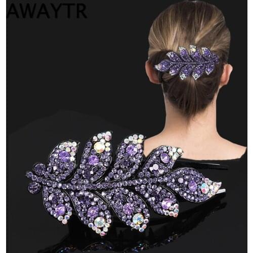 AWAYTR Korean Rhinestone Leaves Hairpin Women Hair Clips Female Elegant Duckbill Clip Crystal Hairgrip Fashion Hair Accessories