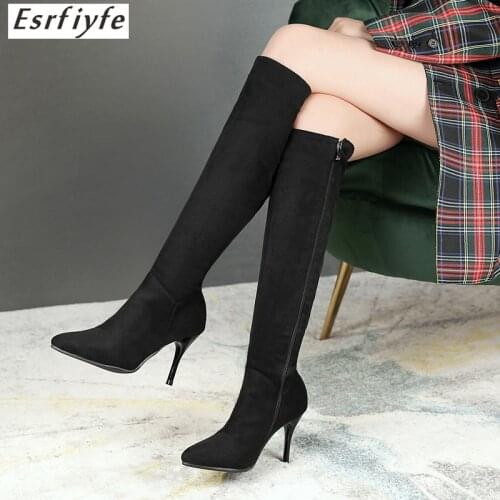 ESRFIYFE 2020 New Women Over The Knee High Boots Zipper Winter Shoes Thin High Heel Pointed Toe All Match Women Boots Size 35-46