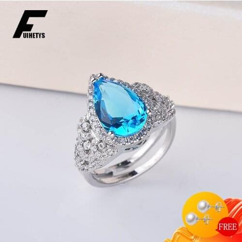 Luxury Women Ring 925 Silver Jewelry Water Drop Shape Sapphire Zircon Gemstone Finger Rings Wedding Engagement Party Accessories