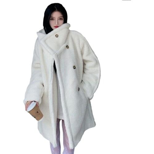 Winter Overcoat Jacket Women 2021 New Thick Velvet Warmth Outerwear Lady Plush Fried Street Medium Long Lamb Wool Parka Coat