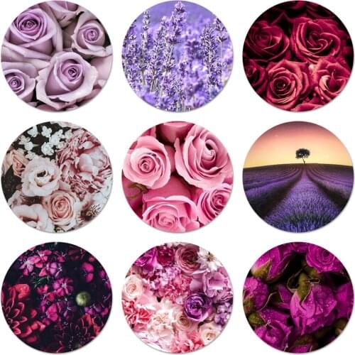 Purple flower rose Lotus peony lavender Icons Pins Badge Decoration Brooches Metal Badges For Clothes Backpack Decoration 58mm