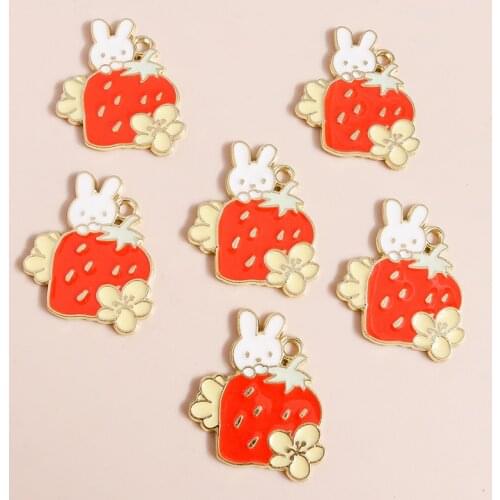 10pcs 21*26mm Cartoon Little Rabbit Strawberry Chams for Jewelry Making Diy Accessories Animal Fruit Pendant Necklace Earrings