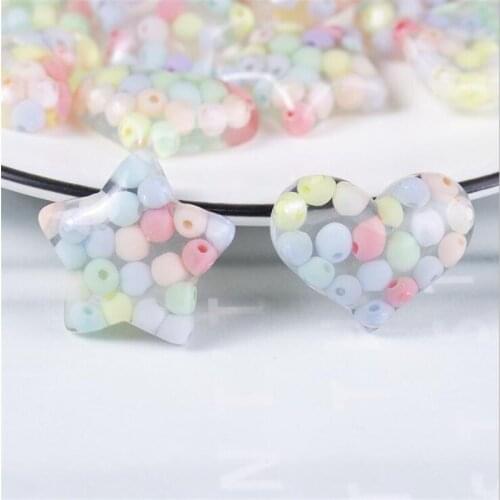 20pcs/lot new creative resin star charm heart beads connectors for diy hairpin phone case paste jewelry accessories materials