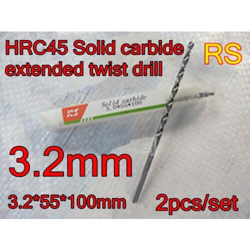 3.2*55*100mm 2pcs/set HRC45 High quality Solid carbide extended twist drill Free shipping