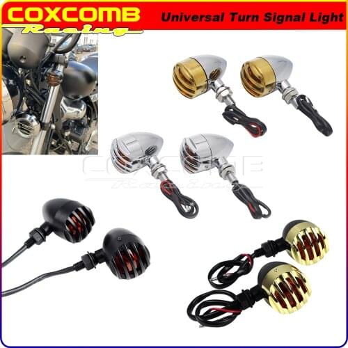 4 Colors 2pcs 10mm Bullet Grille Turn Signal Light for Harley Cafe Racer Scrambler Front/Rear Blinker Indicator Flasher Light