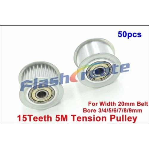 50pcs 15 Teeth 5M Idler Pulley Passive Pulley Bore 3/4/5/6/7/8/9mm For Width 20mm 5M Timing Belt 5M Tension Pulley With Bearing