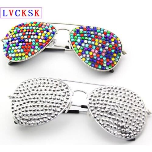 Diamond Pilot Sunglasses Women Men Christmas Halloween Birthday Party Glasses Prom Prop Spectacles Double Beam Metal 2 Color L3