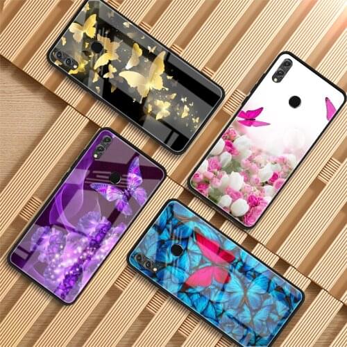 Butterfly on white roses flower Tempered Glass Phone Case For Huawei P20 P30 lite P20 P30 PRO MATE20 lite MATE20PRO Honor 10