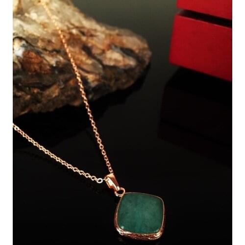 Dr Stone Natural Stone Female Green Agate Stone Rose Gold plated Necklace 372868348