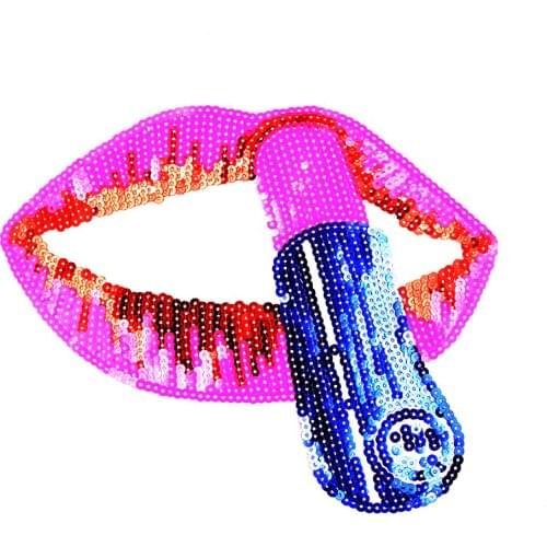 DIY Craft 1 Piece Sew On Embroidery Sequins Mouth Applique Patches Embellishments Scrapbooking for Clothes Decor Sewing Supplies