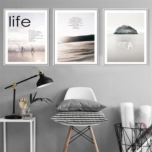 Home Decor Nordic Canvas Painting Pretty Sea Seascape Desert Landscape Quote Picture Living Room Hotel Wall Art Backdrop DIY