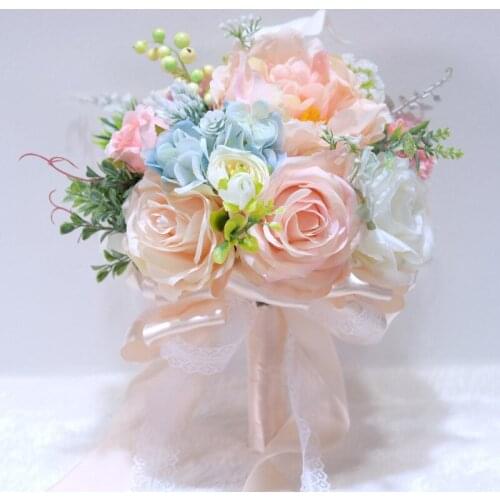 Elegant Western Style Wedding Bouquets Bridal Bouquet with Lace Handmade Silk Flowers Bouquet Rose Artificielle