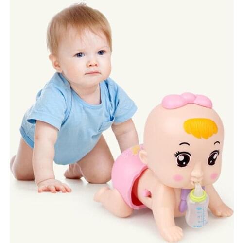 Electric Crawling Baby Doll with Milk Bottle Music Lighting Interactive Kids Toy
