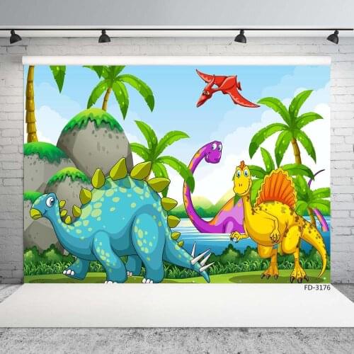Jurassic Dinosaur Cartoon Photography Backgrounds Custom Photophone Backdrop for Children Baby Shower Photoshoot Photo Studio
