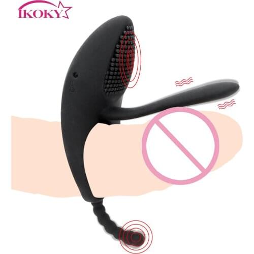 IKOKY Male Cock Ring Anal Vagina Stimulation Couples Flirt 7 Speed Vibrating Penis Ring G-spot Vibrator Sex Toys for Men