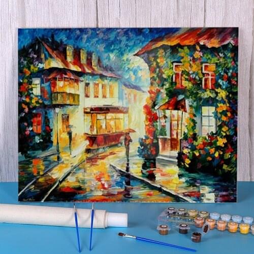 Oil Painting Style Trolley DIY Paint By Numbers Set Acrylic Paints 40*50 Canvas Pictures Loft Wall Picture Children Drawing