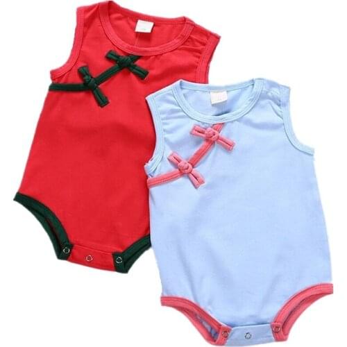 Infant Baby Girl Sleeveless Romper Chinese Button Design Chinoiserie Clothing Newborn Girls Summer Solid Color Cotton Outfits