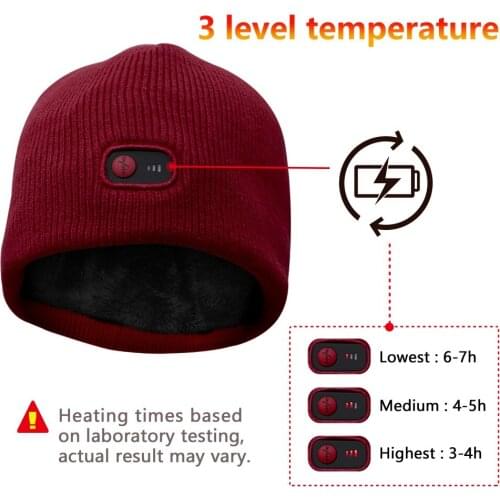 Red 7.4V battery heated Beanie Caps for Women Heated WarmStretchy Soft Winter Knit Caps Headwear