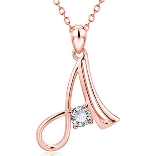 Fashion Rose Gold Alphabet Necklace For Women Charm Shining Cubic Zirconia Necklace Pendant A-Z Initial Letter Jewelry Shellhard