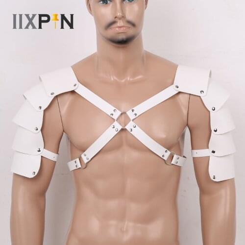Men Medieval Costume Armors Cosplay Accessory Vintage Gothic Warrior Knight Shoulder PU Leather Harness Chest Harness Belt
