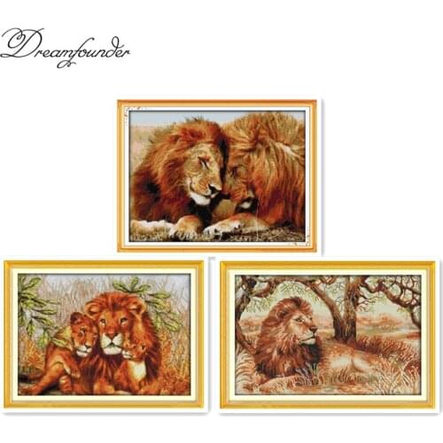Lions cross stitch kit aida 14ct 11ct count printed canvas stitches embroidery DIY handmade needlework