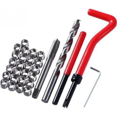 30Pcs M6 Tap Wrench Cutter Repair Kit Hand Tools Red Thread Wire Insert Stainless Steel Small Wrench Repairing Tool Kit Retail