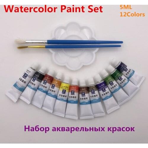 5ML 12Colors Tubes Set Watercolor Paints Acrylic Hand Painted Canvas Pigment Art Supplies Free For Brush And Paint Tray