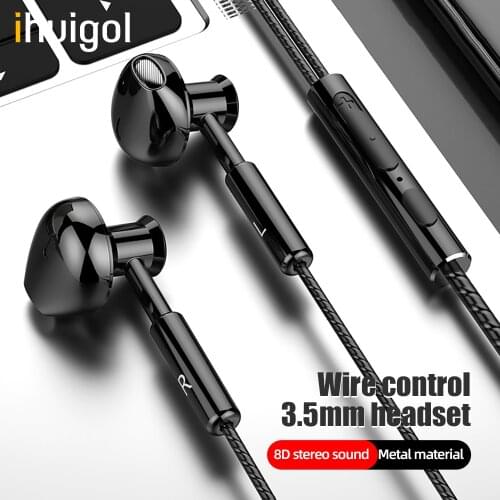 Ihuigol 8D Metal 3.5mm Jack Wired Earphone Sport Earbuds Noice Cancelling Phone Headset With Mic In-Ear Stereo Surround Earphone