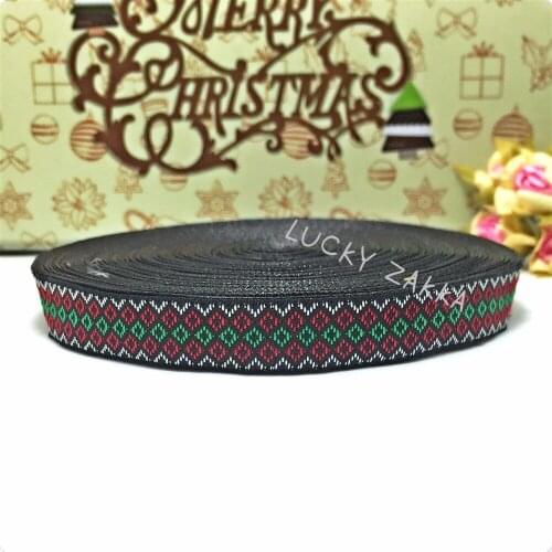 NEW ribbon wholesale 5/8"(14mmx18yard/sets) 100%polyester Woven Jacquard ribbon red green white rhombus 3D Geometric series lace