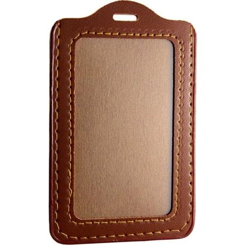 One-Sided Vertical Style PU Leather Badge Holder Case 12pcs - Brown