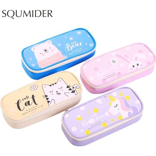 KAWAII Pencil Case Large Capacity Pu Pencil Box Creative Animals Pencil Bag for School Stationary Supplies Kids Gift