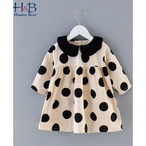Humor Bear Girls Dress Spring Autumn Dot Printed European and American Long Sleeves Princess Party Dress Children Clothing
