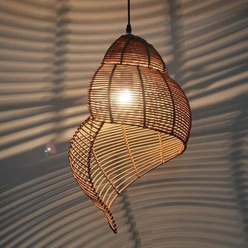 Pendant lamp bamboo Southeast Asian sea snail shape E27 wicker lamp shadows LED lights for study room accessories WJ111485