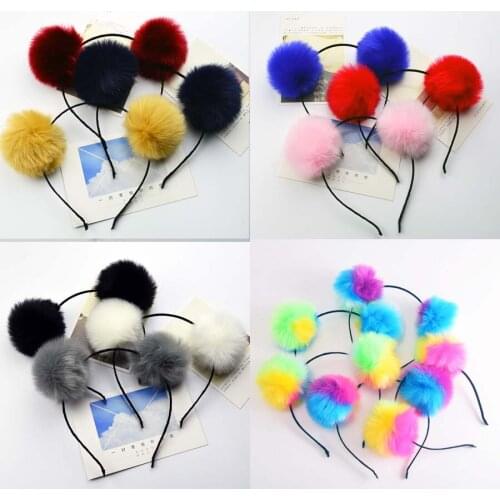 Children Girls Women Princess Party Pompon Fluffy Fur Ball Headband Headwear Hair Accessories Birthday Hairbands