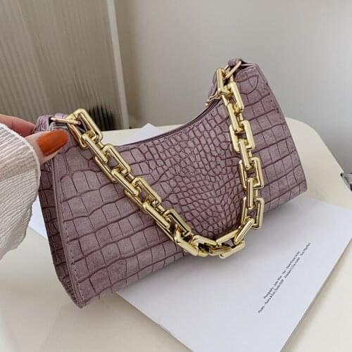 Fashion Chains Shoulder Bag Women PU Leather Baguette Bag Luxury Armpit Bag Elegant Lady Underarm Handbag Girls Pouch Femme sac