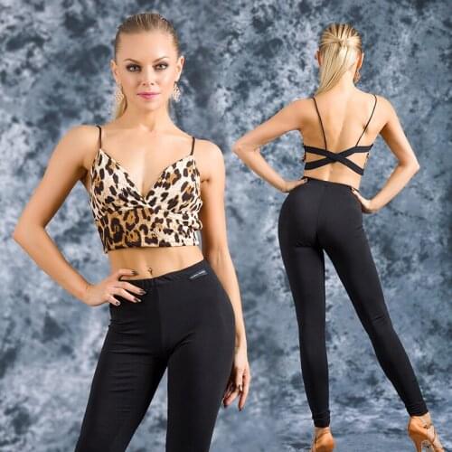 Leopard Latin Dance Top For Women Latina Practice Costume Sexy Outfits Dance Training Camisole Salsa Rumba Dance Wear JL1061
