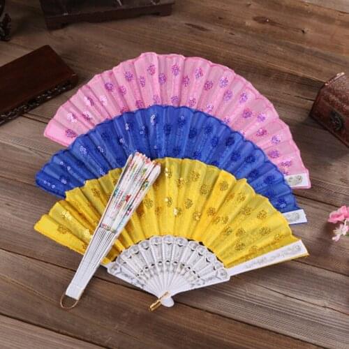 Fashion Dance Fan Vintage Style Folding Wedding Party Hand Fan Bling Sequins Peacock Tail Folding Fan Art Craft Gift Home Decor