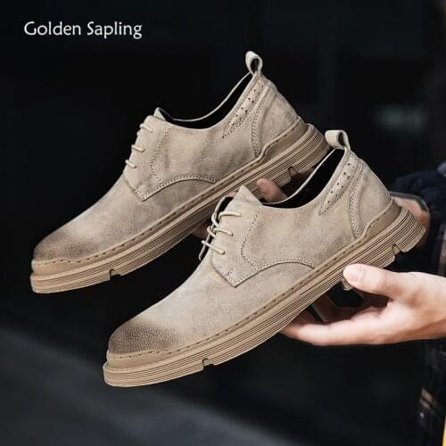 Golden Sapling Vintage Mens Casual Shoes Retro Driving Flats Comfortable Genuine Leather Derby Shoe Men Leisure Formal Footwear