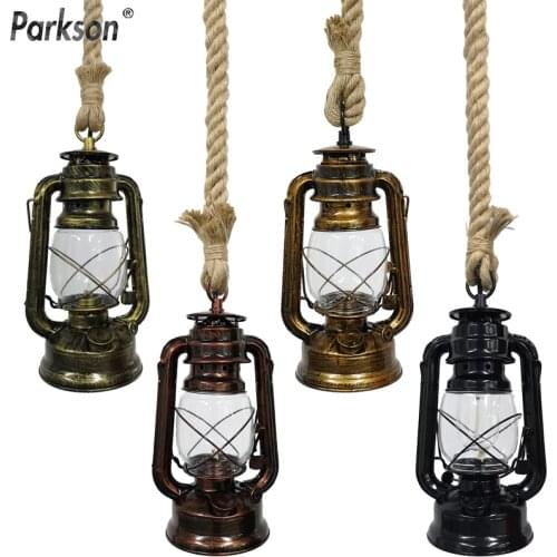 Retro Pendant Lights E27 Hemp Rope Lantern Hang Lamp Vintage Industrial Hanglamp Loft Home decoration lamp Indoor Bar light