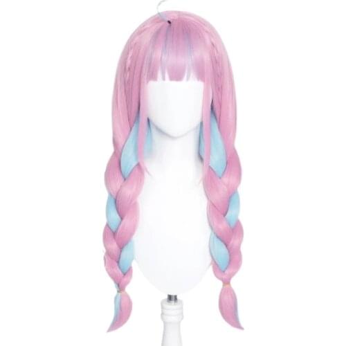 VTuber Hololive Minato Aqua Wig Mixed Blue Pink Braids Girls Twin Ponytails Holo no Graffiti Cosplay Wig Long Braided Synthetic