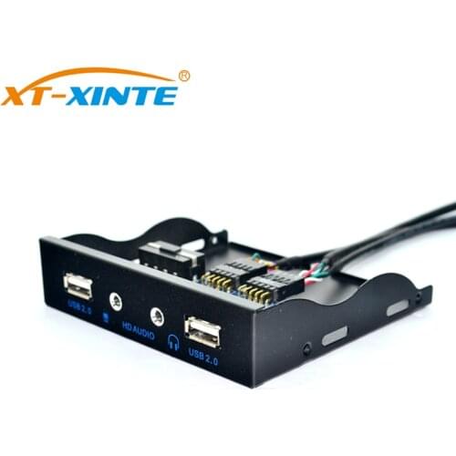 High Speed 9in to 2 Ports USB 2.0 Hub USB 2.0 Front Panel + HD Audio Connector Optical Drive for PC Desktop 3.5 Inch Floppy Bay